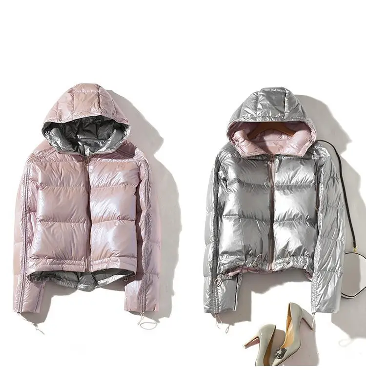 2019 женский двусторонний Серебряный Детский пуховик зимний с капюшоном белый на