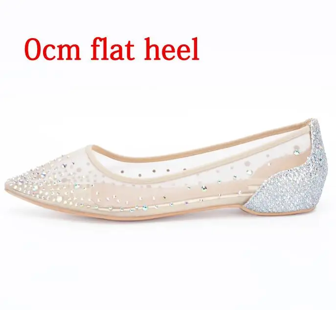 0cm flat heel Stylesowner Размер 35–40 с сетчатым покрытием с украшением в виде кристаллов Для женщин насосы 10,5 7,5 блестящие туфли с закрытым носком на шпильках обувь на высоком каблуке; женские вечерние свадебные туфли - Цвет: 0cm flat heel