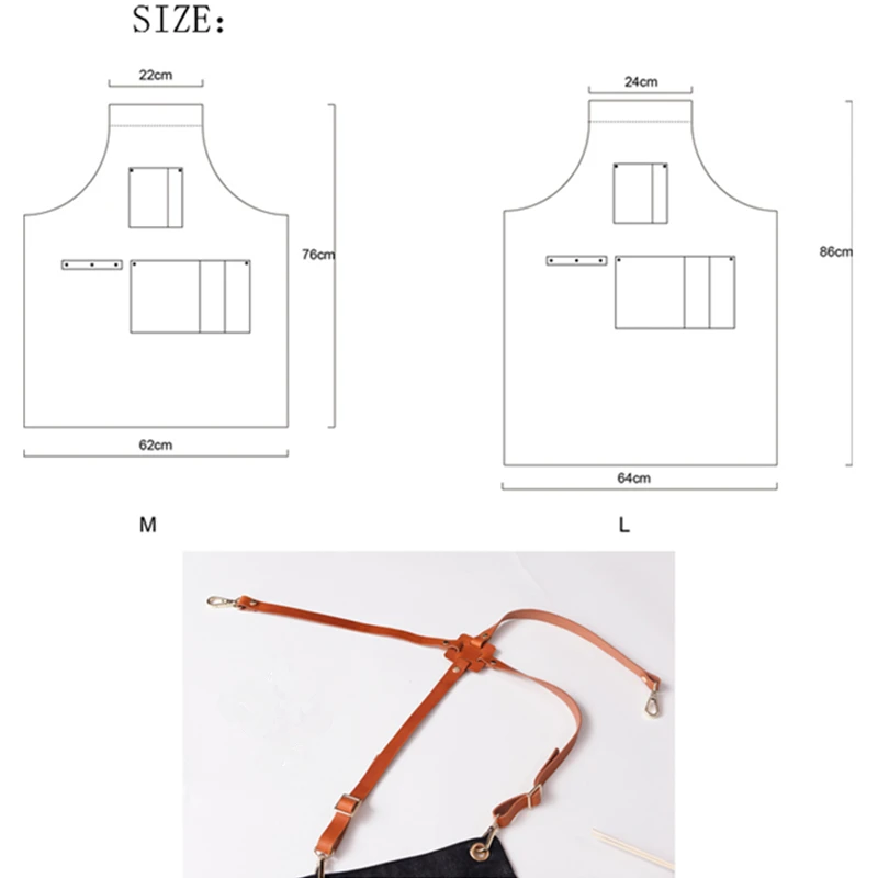 Черный джинсовый фартук K9N кожаный ремешок с перекрестной застежкой бариста