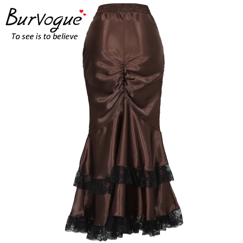 Burvogue Женская коричневая Готическая стимпанк длинная юбка макси викторианская