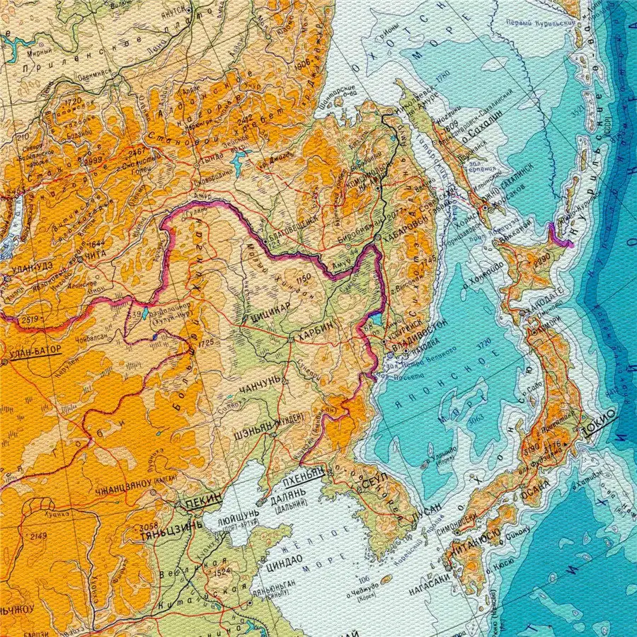 Детальная физическая карта России географический рисунок изысканный дизайн для