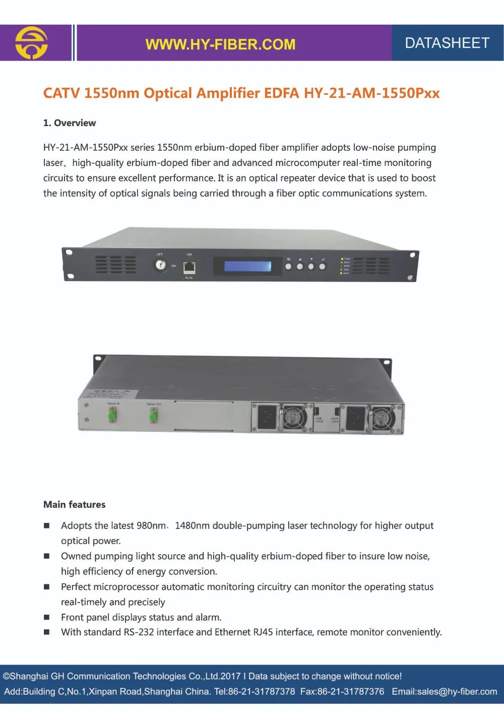 4 способа CATV 1550nm оптический усилитель EDFA 16dBm с WDM SC/APC волокна Порты и разъёмы двойной Питание 220V или 48V