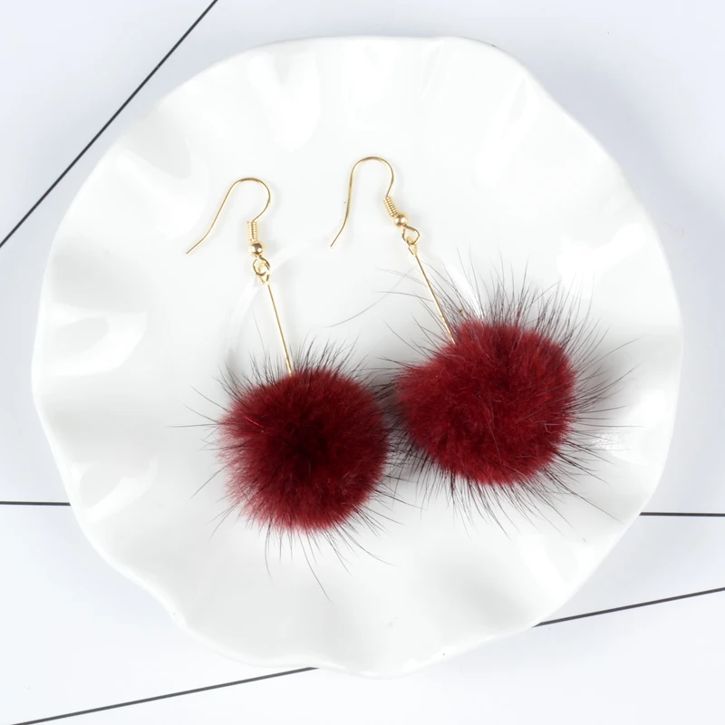 Милые зимние меховые шарики kshмир модные серьги новые женские украшения для ушей