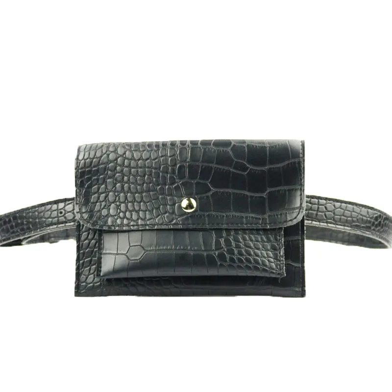 New Fashion Crocodile Shoulder Waist Bag Women Waist Fanny Packs Belt Bag Luxury Brand Leather Chest Handbag Alligator Envelope - Цвет: Black