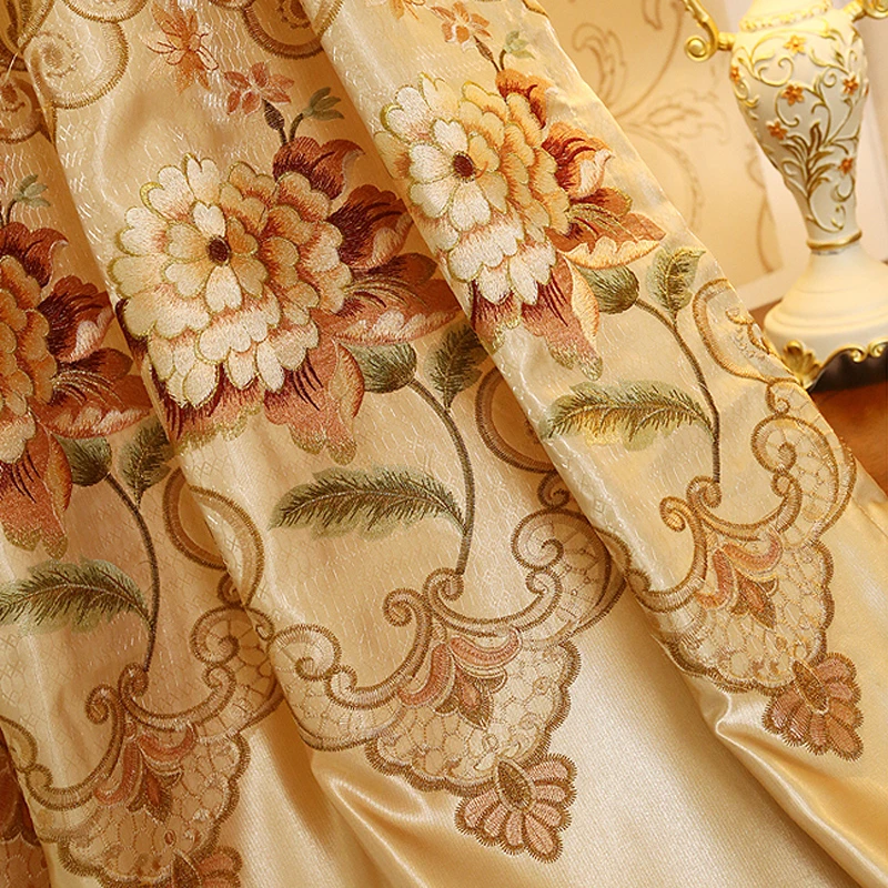 Готовые золотые элегантный Шелковый как вышивка шторы королевской подзор