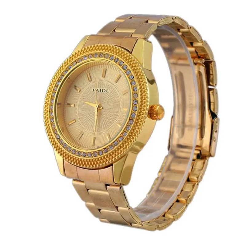 Роскошные Для женщин часы Diamond Dial моды 18 К Позолоченные Soild StainlessWrist часы Прямая ;