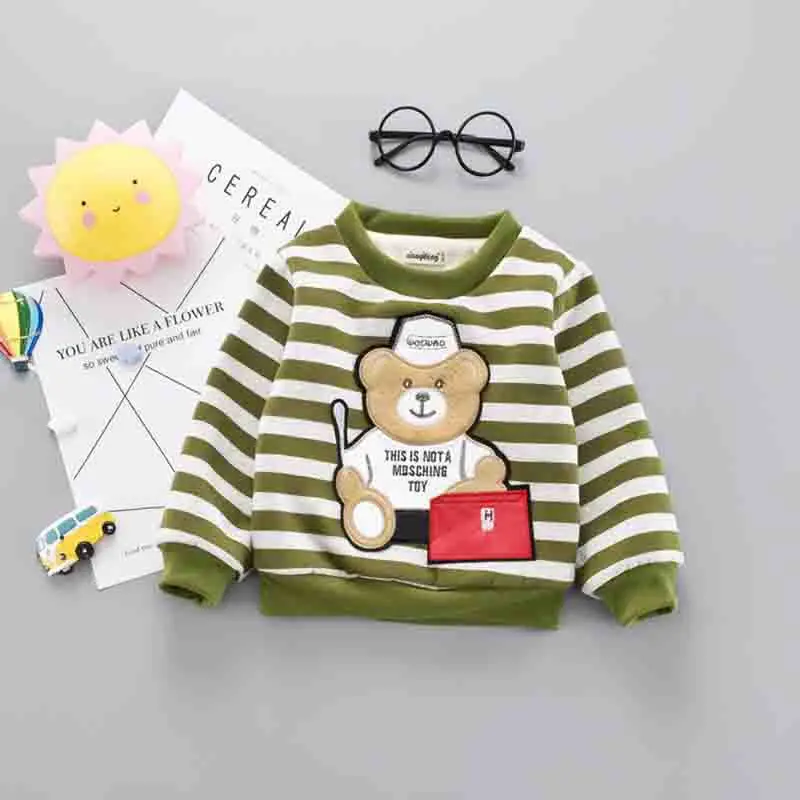 BibiCola Winter Newborn Sweatshirts Autumn Fashion Cartoon Knit Pullovers Infant Boys Warm Thickening Stripe Top | Детская одежда и