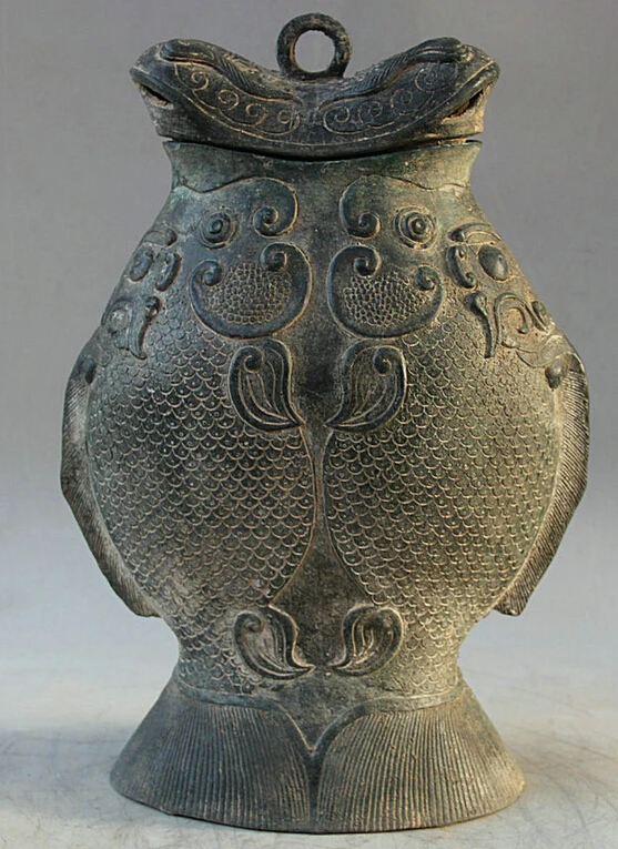 

Песня voge gem S2198 14 "Старый Китайский бронзовая фигурка периода династии в народном стиле двух рыб сосуд для воды чайник горшок, кувшин, посуда