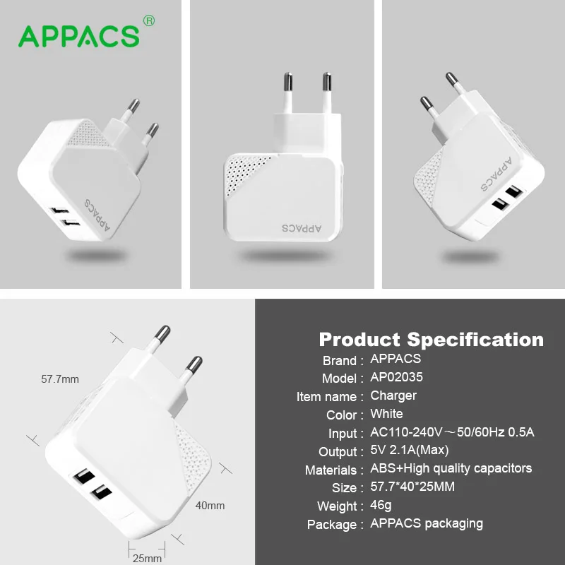 APPACS Quick Charge 2 0 порта настольная зарядная станция USB зарядное устройство с 1 м