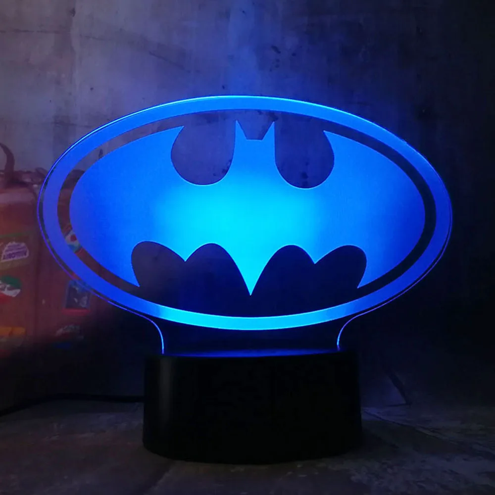 Новый крутой 3D светодиодный светильник Лиги Справедливости DC Бэтмен символ