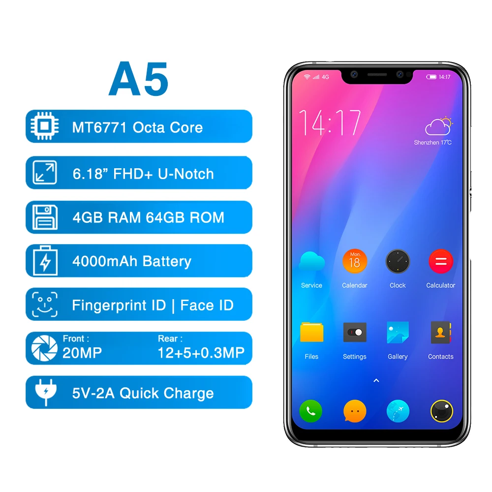 Elephone A5 6 18 &quot18 7: 9 4 Гб ОЗУ 64 ПЗУ P60 MT6771 четырехъядерный Android 8 1 12 Мп + 20 МП