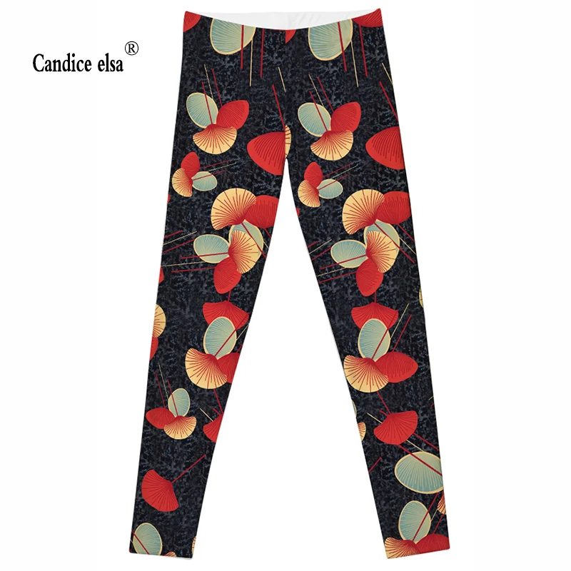 

CANDICE ELSA women leggings elastic fitness legging gingkgo print leggins workout female pants drop shipping plus size