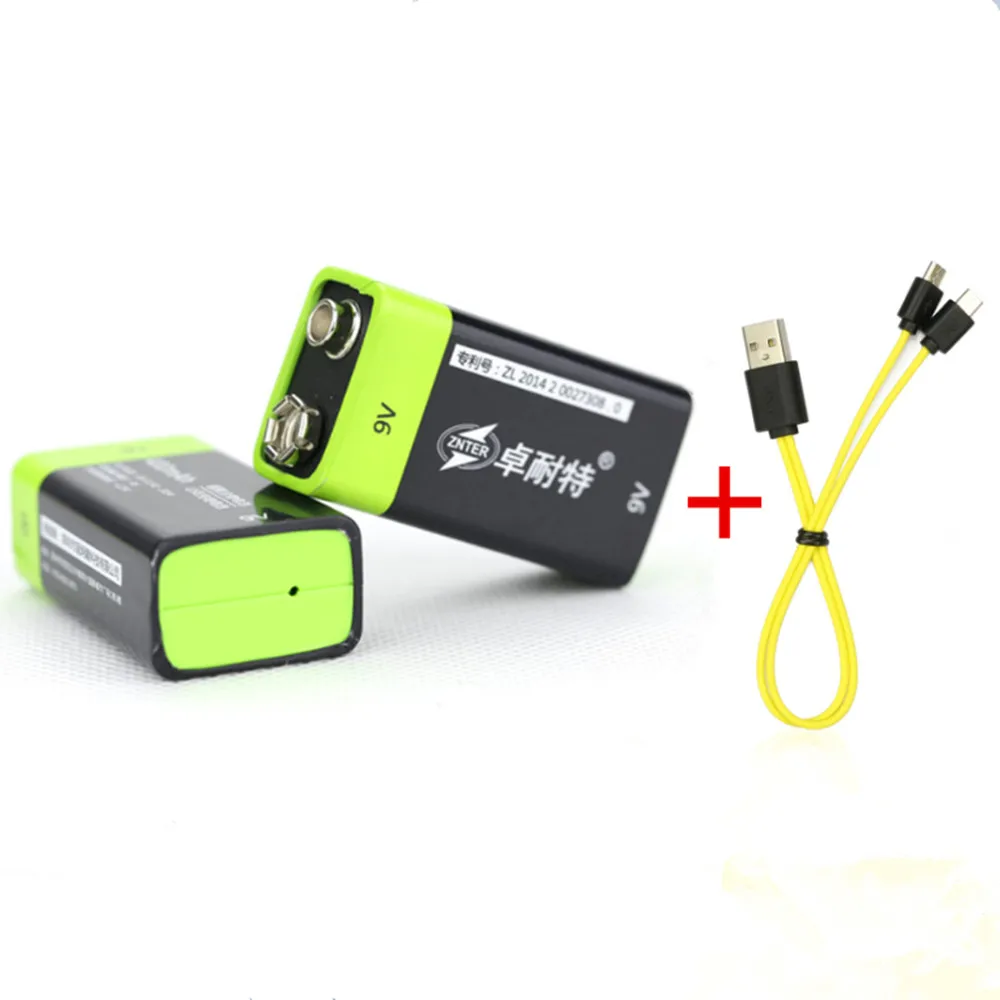 2 шт. ZNTER 9 в 600 мАч аккумуляторная литиевая батарея 6F22 USB полимерная + Кабель Micro для