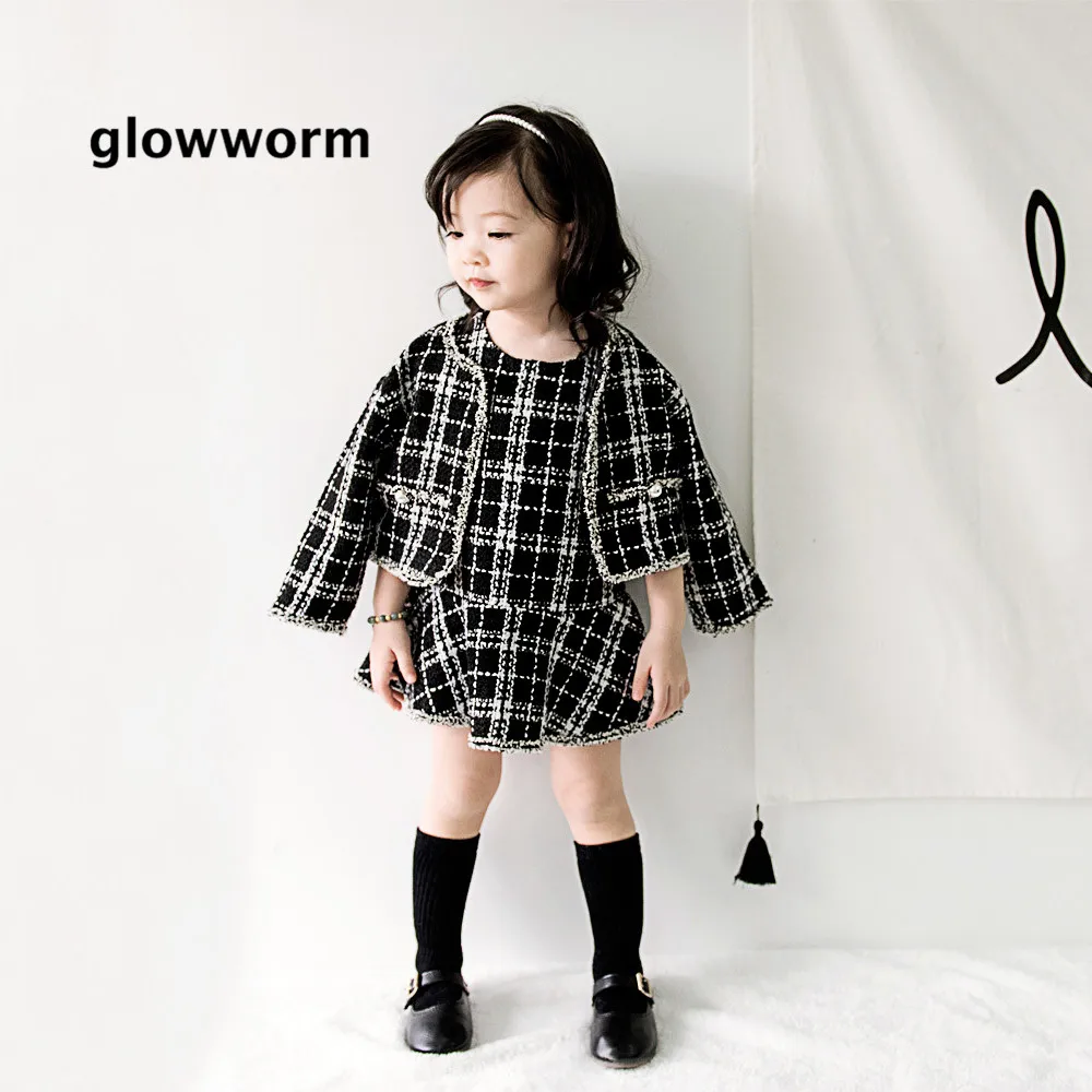 Glowworm kids baby suit autumn girl jacket black and white plaid jacket+princess skirt two-piece winter hs06 | Детская одежда и