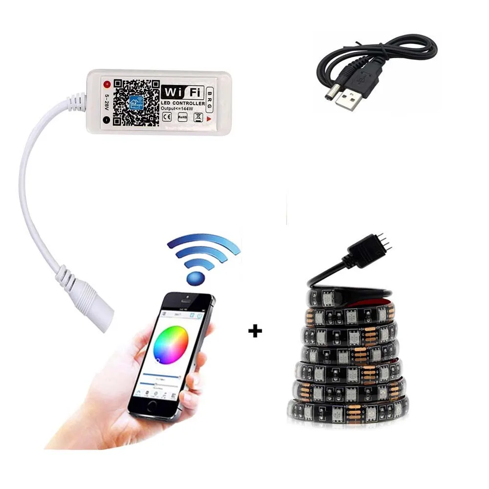 5 В USB полоса L 5050SMD RGB зарядное устройство полосы света DC в кабель Wi-Fi управление |