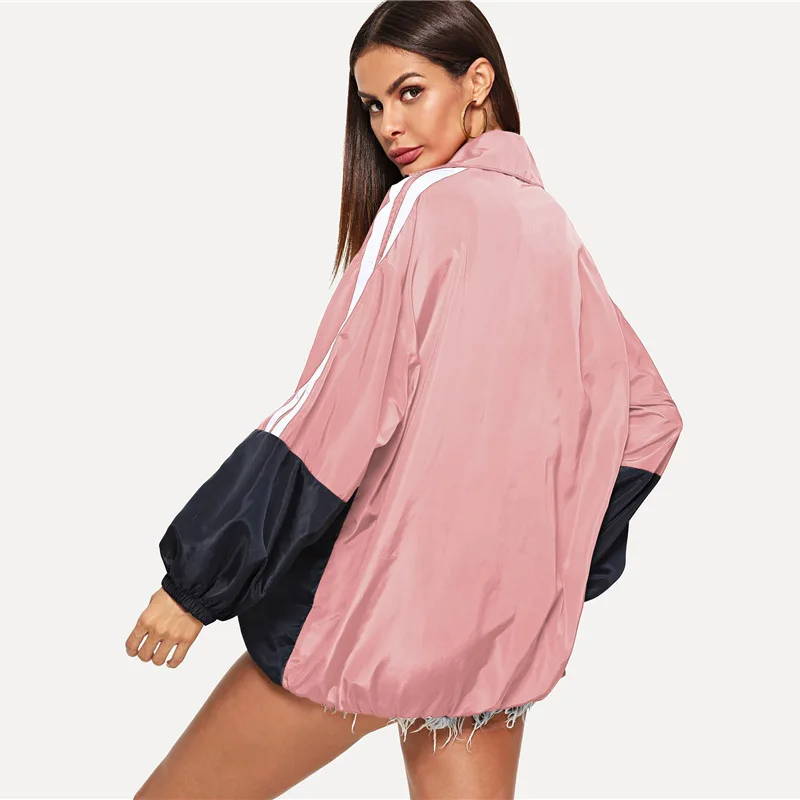 SweatyRocks Athleisure цветная ветровка на молнии с буквенным принтом модная разноцветная Женская Осенняя куртка на молнии