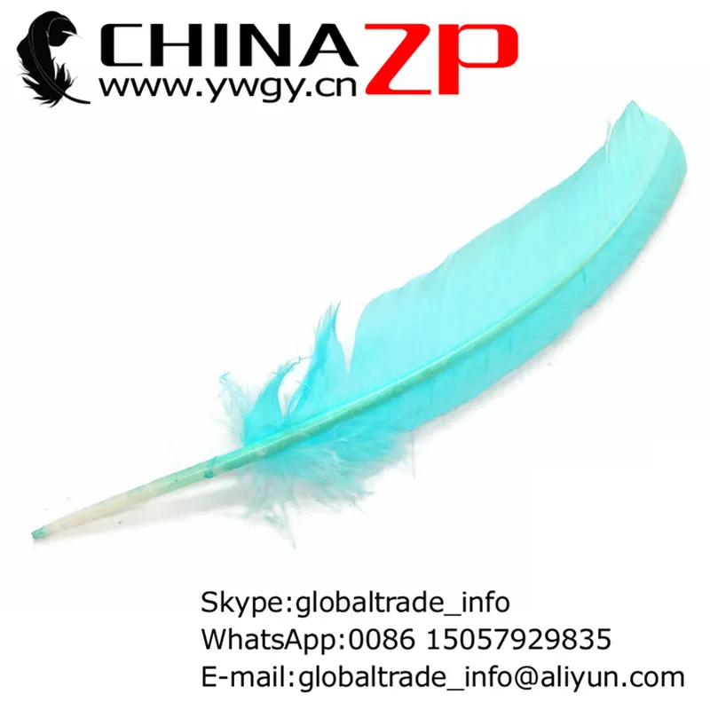 

CHINAZP Factory Top Class Plumage Exporting 50pcs/lot Beautiful Dyed Light Blue Turkey Rounds Quill Wing Feathers