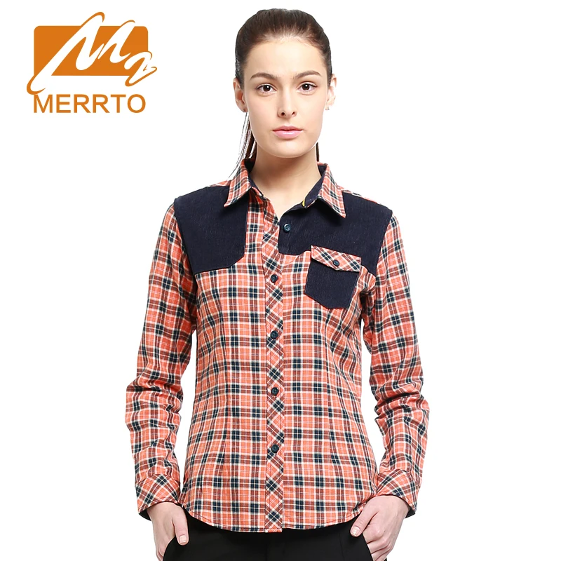 MERRTO/осенне зимняя женская хлопковая рубашка в клетку с цветным соединением