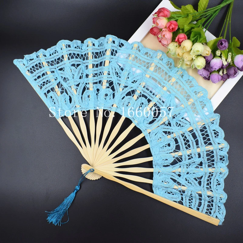 Розовый/синий веер для невесты ручной работы из хлопка и кружева в викторианском