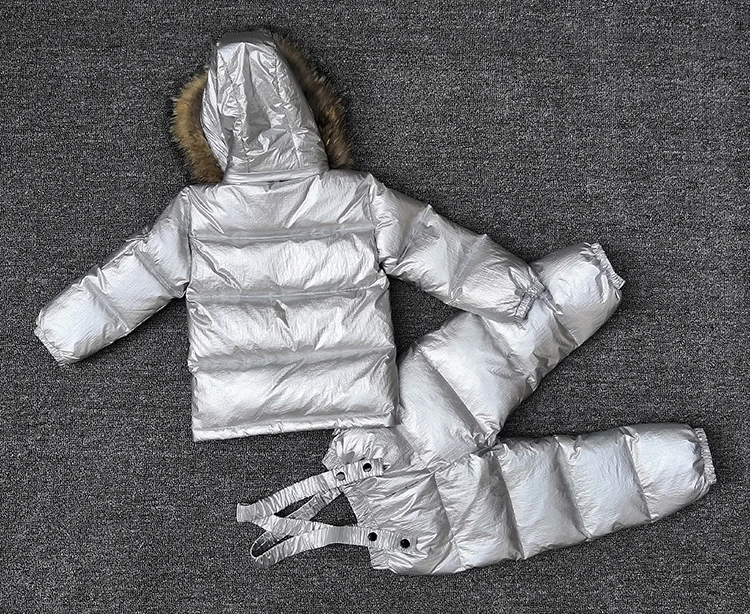 Winter Boys Clothing Sets Fur Down Jackets Overalls Girls Snow Suits Waterproof Sport Children Outfits 2 PCS Ski Suits