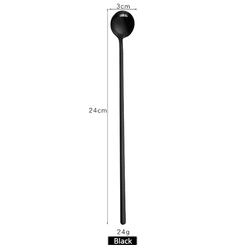 Black KONCO Ice Tea Spoon Coffee Scoop Mixing Ice Cream Spoon Stainless Steel Cocktail Stirring Bar Accessoriess - Цвет: Black