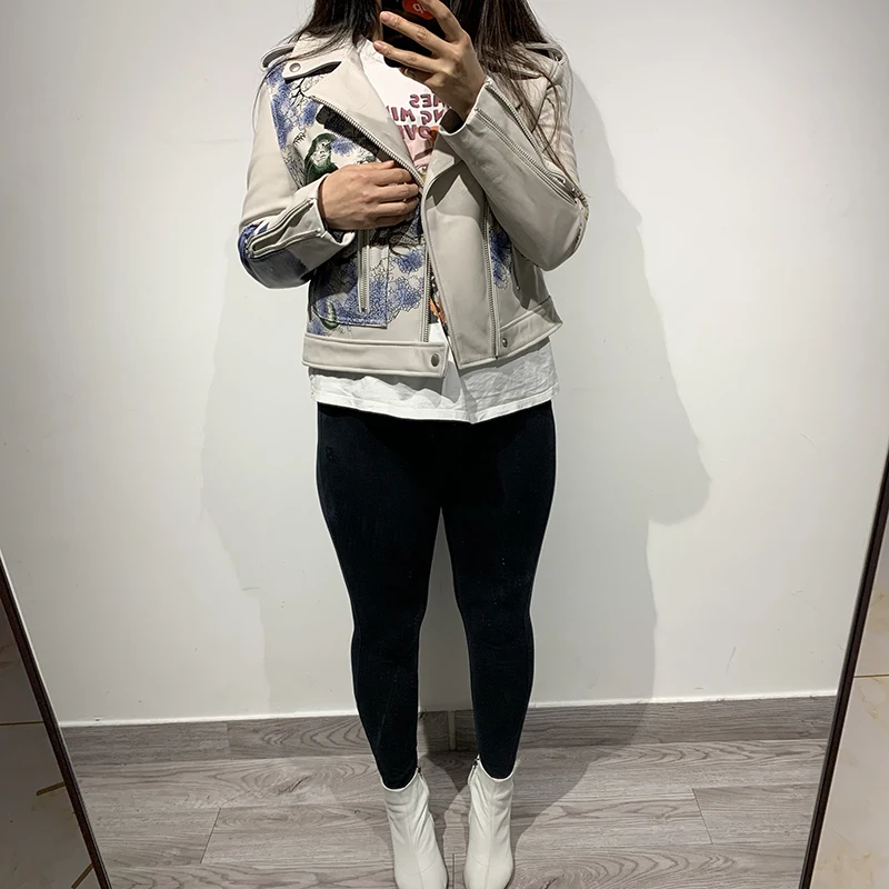 Женская куртка из натуральной кожи с принтом | одежда
