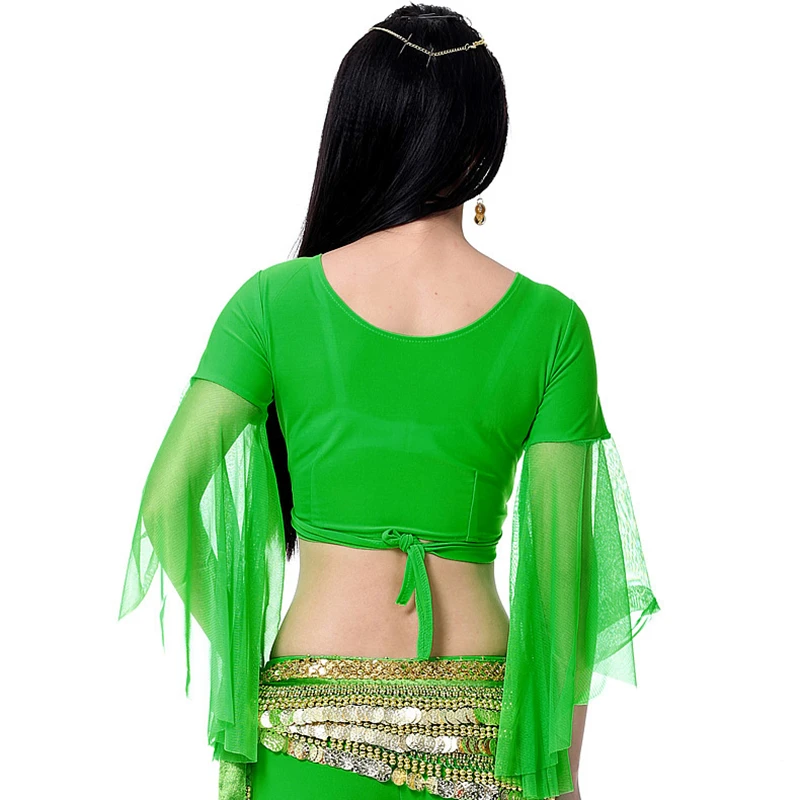 Женский топ для танца живота 12 цветов с расклешенными рукавами и V образным