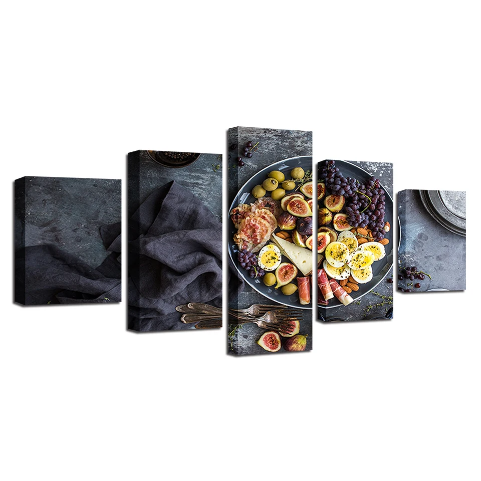 

Canvas Modern Pictures Wall Art Decor Home For Living Room 5 Pieces Fork Grape Food Paintings Prints Modular Poster Unframed