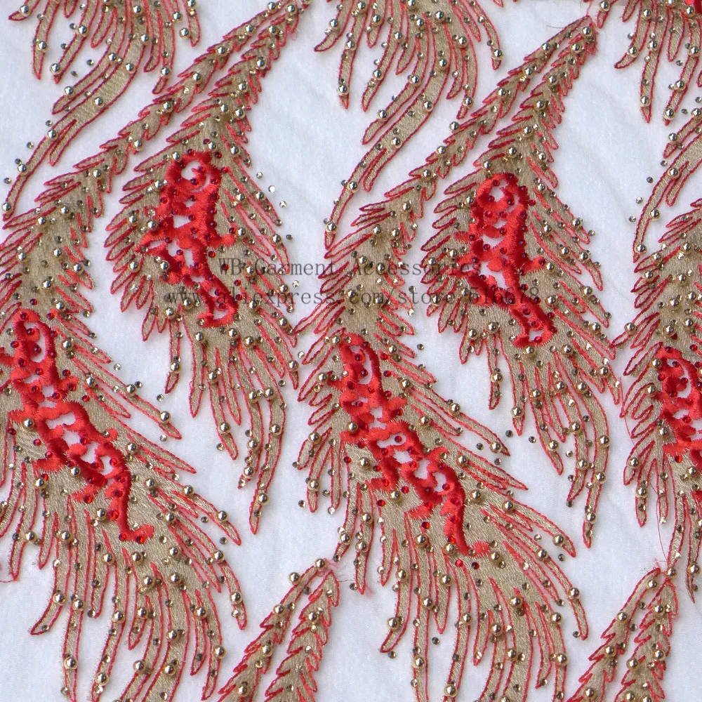 Высокое качество красный/синий с золотым металлическим жемчугом камни на сетке