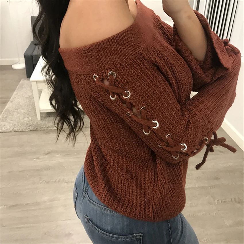 Женский пуловер с длинным рукавом Pull Femme Hiver свободный однотонный вязаный свитер