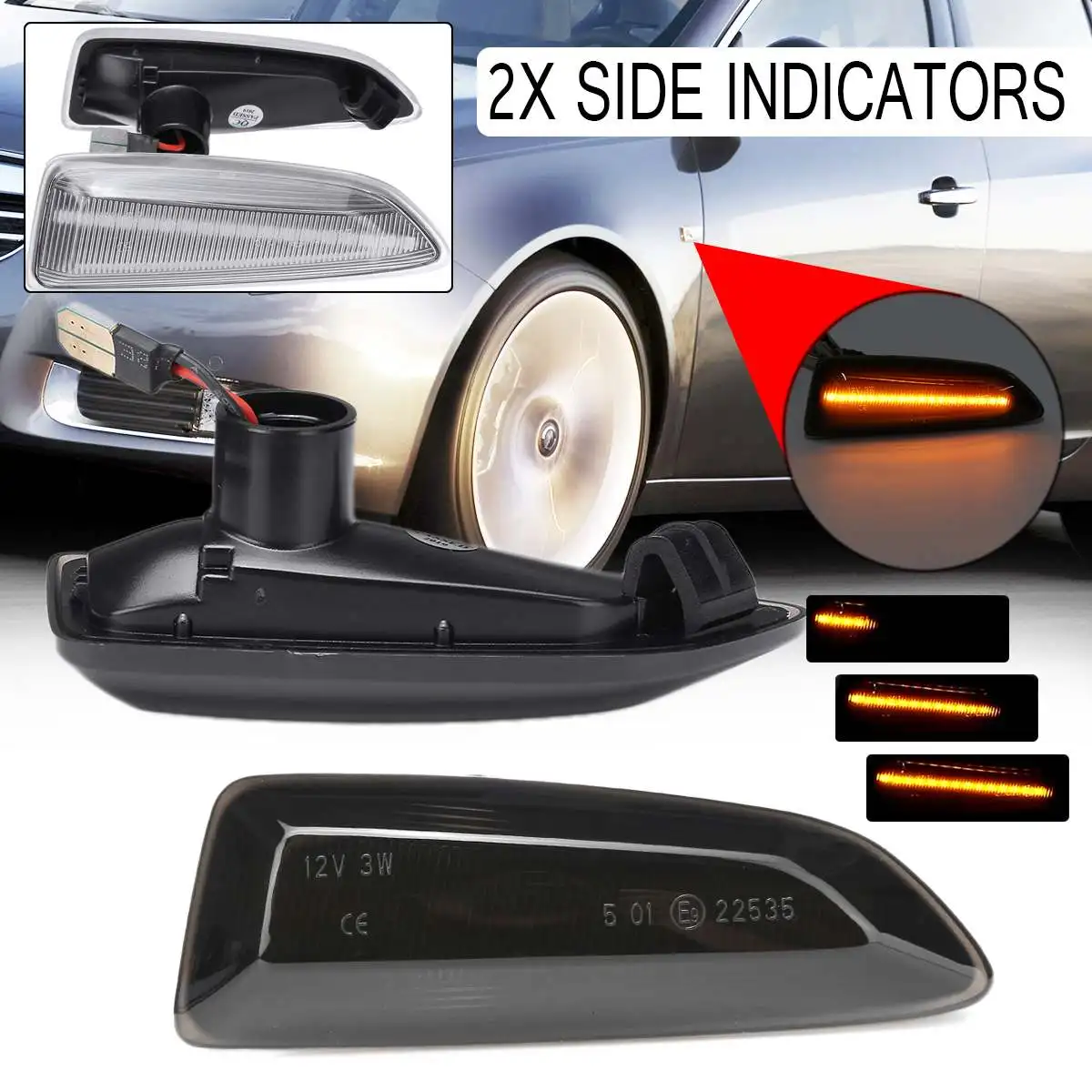 2PCS Dynamic LED Side Marker Lights 12V Flowing Turn Signal Light Side Repeater Lamp Panel Lamp for Opel for Vauxhall Astra J K