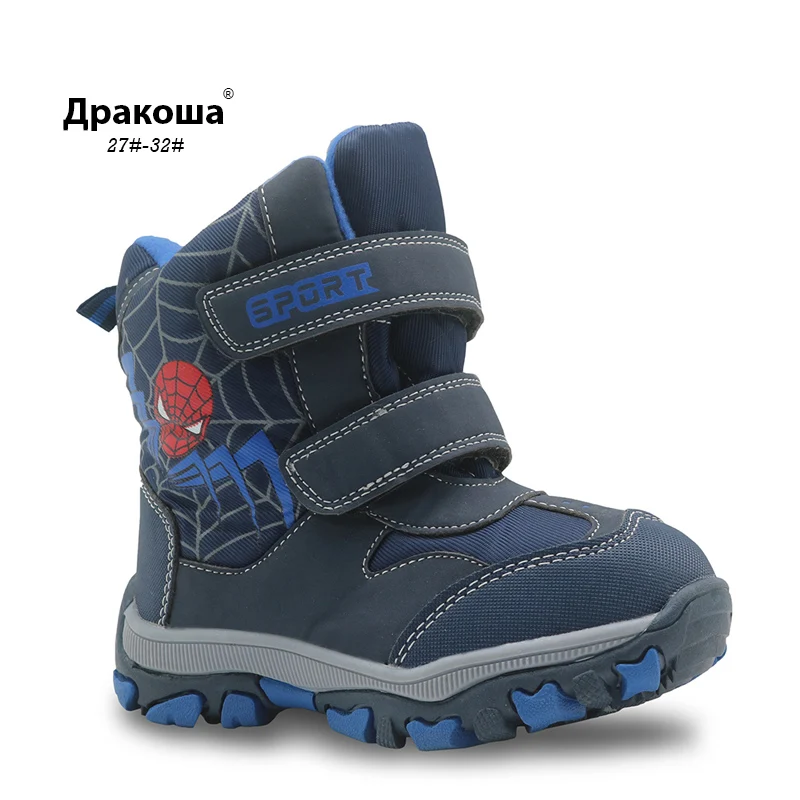 

Apakowa Winter Boys Boots Waterproof Pu Leather Snow Boots for Boys Children's Shoes with Anti-Snow Cloth Mid-Calf Kids Shoes