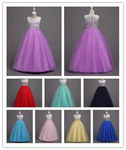 Kids Girls pink Wedding dress Lace Long Baby Girl Dress Princess Party Pageant Christmas holiday 8 color | Детская одежда и обувь