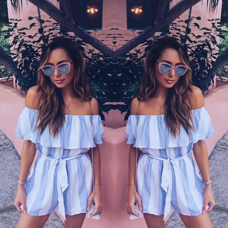 Stripe One Shoulder Pants Shorts Rompers Womens Summer Jumpsuit Sexy Bodysuit Combinaison Salopette Femme Playsuit Combishort | Женская