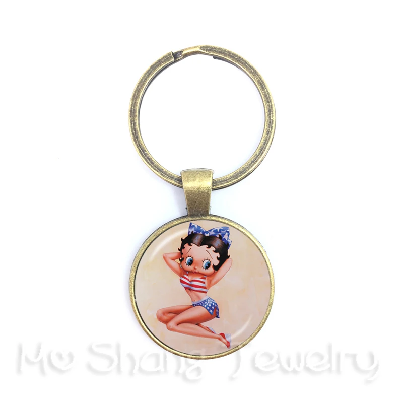 

1pcs 25mm Round Glass Cabochon Handmade Betty Boop Keychain For Fridends Backpack Buckle Best Gifts