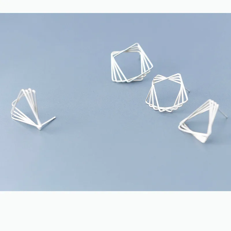 New Arrival Authentic 925 Sterling Silver Exquisite Square Stud Earrings for Women Hyperbole Fine Jewelry | Украшения и