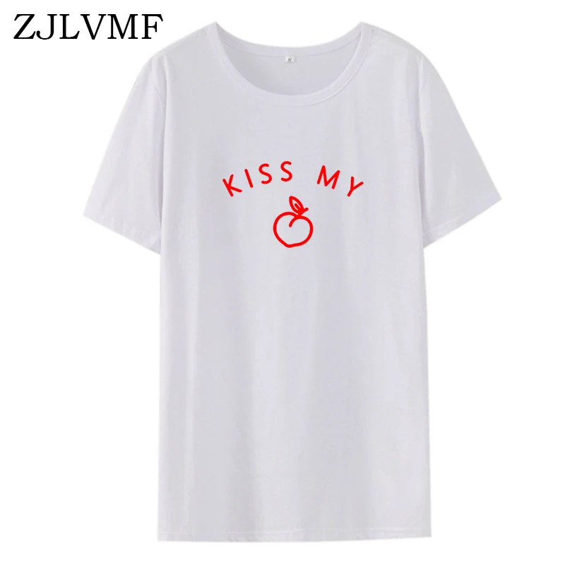 Женская футболка Zjlvmf Kiss My Peach свободная с о-вырезом в Корейском стиле забавным