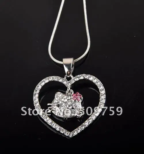 Fashion jewelry hot sale Hello kitty Pendant Crystal Necklaces costume Very beautifu|jewelry australian|necklace fashion jewelryjewelry necklace