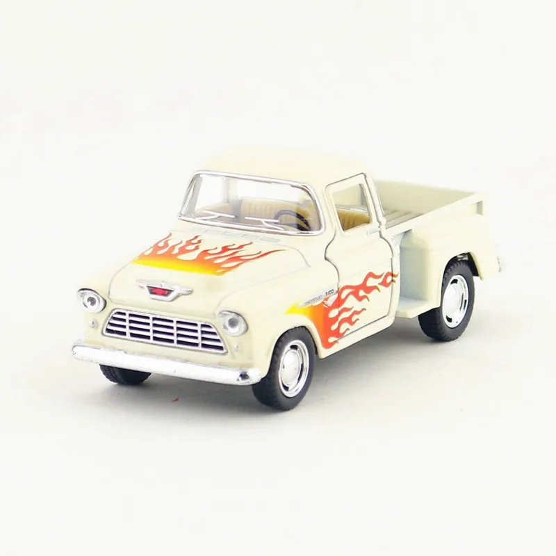 KINSMART литая металлическая модель/1:32 весы/1955 Chevy Stepside игрушка-пикап/оттягивающая машина/детский подарок/образовательная коллекция - Цвет: Белый