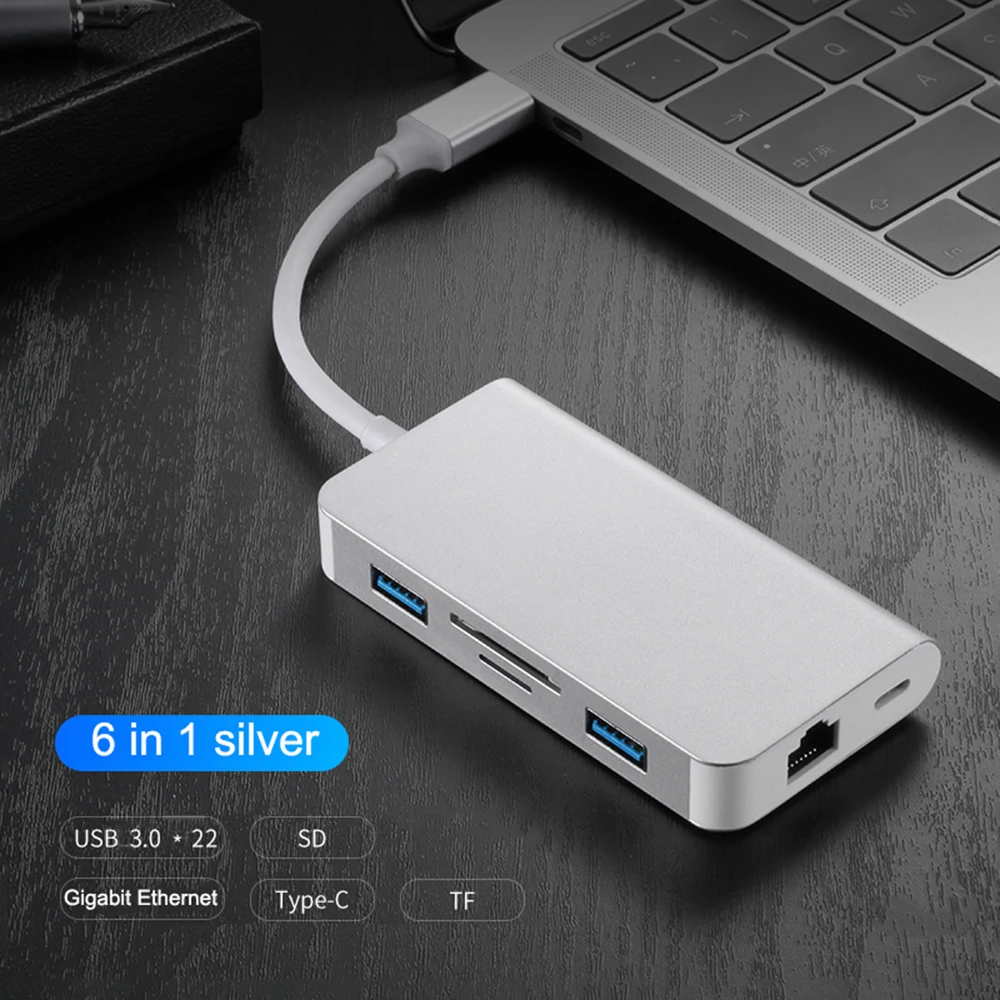 8 в 1 type C концентратор USB-C-HDMI RJ45 Gigabit 3,5 мм аудио SD TF кардридер USB3.0 PD зарядный USB-C Кабель-адаптер для ноутбука Mac