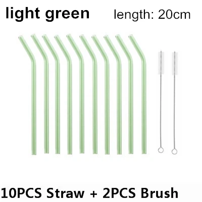 green 10 шт. стеклянная соломинка+ 2 чистящие щетки Pipet экологическое стекло для здоровья ребенка питьевые соломинки пипетки питьевые соломинки экологически чистые - Цвет: green
