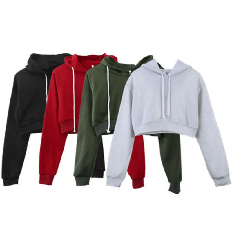 4 Colors Solid New Style Sweatshirt Women Autumn Hot Sale Crop Top Hooded Full Length Long Sleeves Hoodie Sweatshirt Size S-XL