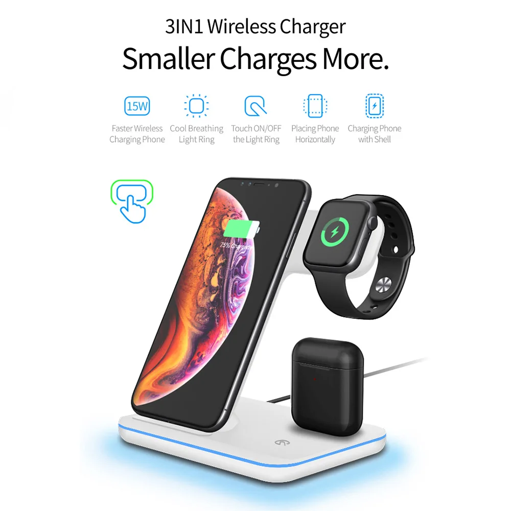 FDGAO 15 Вт быстрая Qi Беспроводная зарядная док-станция для iPhone X XS Max XR 8 Plus 3 в 1 зарядная станция для Apple Watch для AirPods