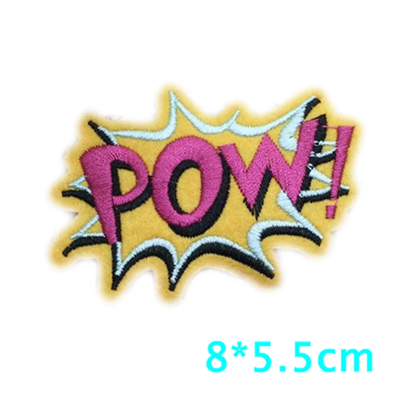 

POW! Size:8x5.5cm Patch for Clothing Iron on Embroidered Sew Applique Cute Fabric Badge DIY Apparel Accessories