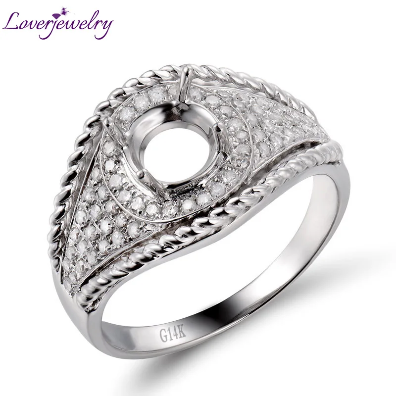 

LOVERJEWELRY Semi Mount Ring Setting For Women Designs Round 6mm Solid 14Kt White Gold Diamonds Without Center Stone Rings