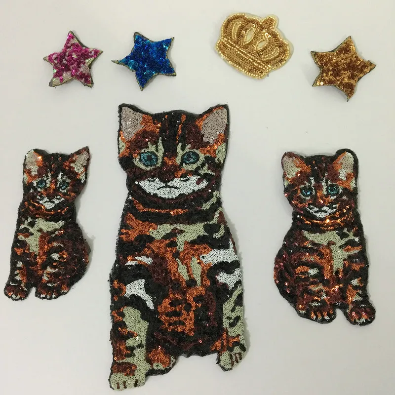 7 шт. комплект Корона кошка и звезда блестками патч для платья, DIY аксессуары для одежды украшение блестки вышивка аппликация патчи