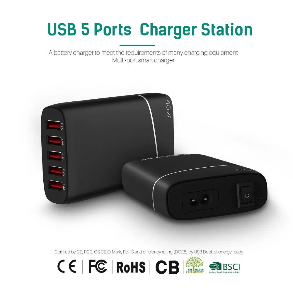 Wavlink USB 3 0 настенное зарядное устройство/настольная 5 портовая дорожная Быстрая