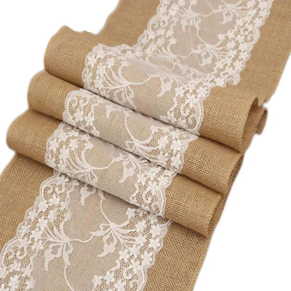 Lace Burlap Rustic Vintage Birthday Gadget Banquet Christmas Table Runner Wedding Decoration Dining Room Home Restaurant Party | Дом и сад