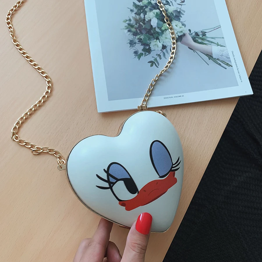 Kawaii, женские сумки на плечо с мультяшным принтом в форме сердца, милые женские сумки с ручками, женская сумка через плечо на цепочке, женская сумка в виде ракушки