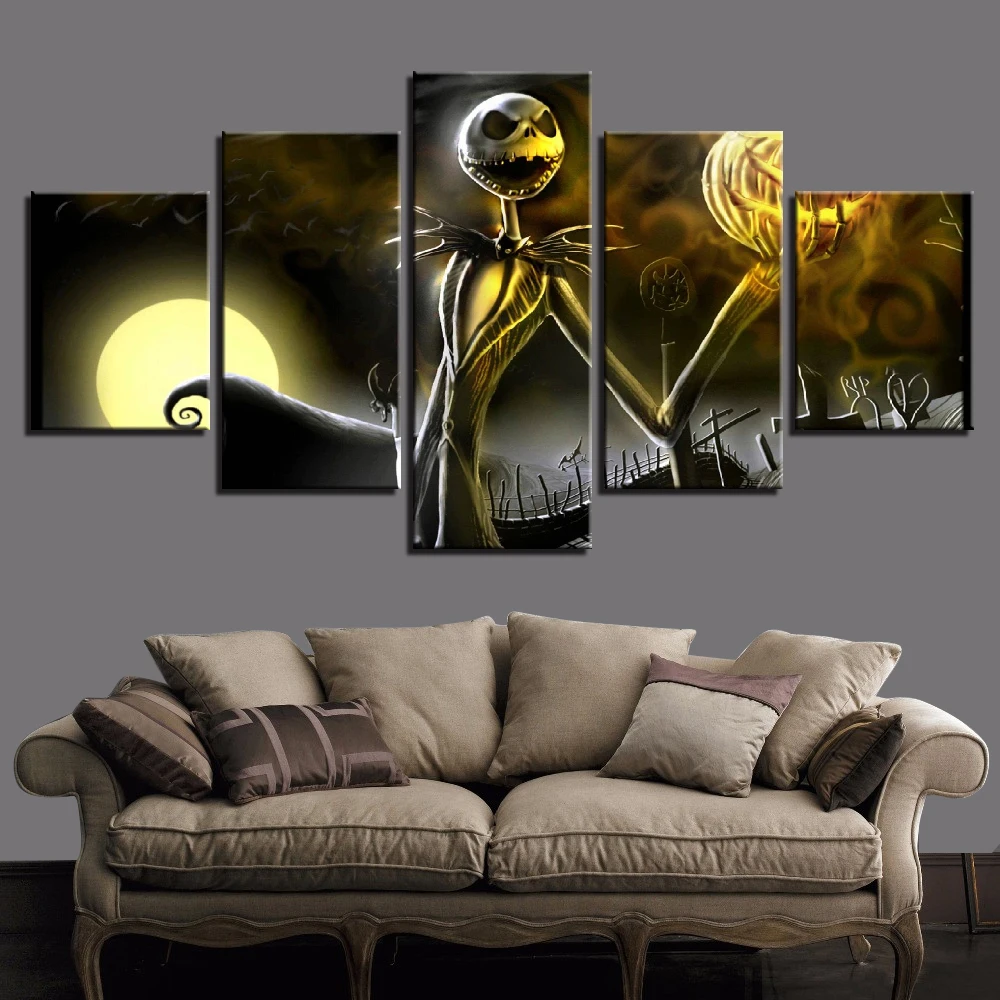 Canvas Wall Art Pictures Frame Home Decor Living Room Halloween Poster 5 Pieces HD Printed Nightmare Before Christmas Painting | Дом и сад